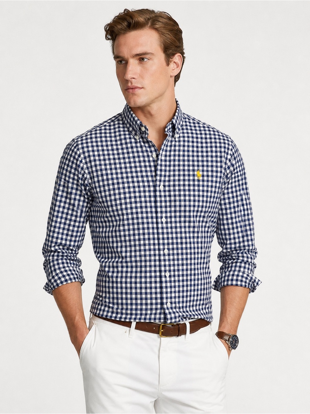 Ralph Lauren Navy and White Gingham Button-Down Shirt
